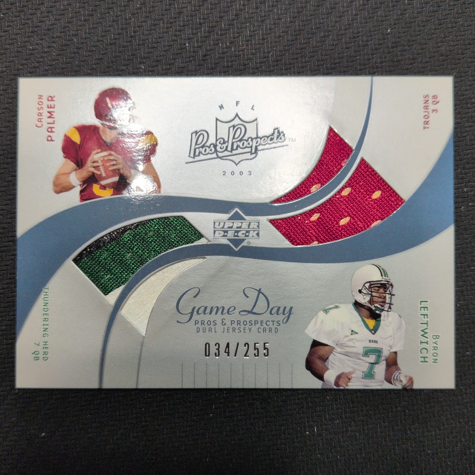 CARSON PALMER BYRON LEFTWICH UPPER DECK PROS & PROSPECTS DUAL JERSEY /255