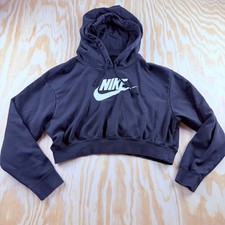 Nike Sportswear Essential Women XS Cropped Hoodie Black Fleece Pullover