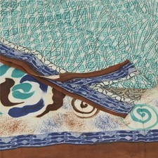Sanskriti Vintage Sarees Multicolor Pure Crepe Silk Print Sari 5Yd Craft Fabric