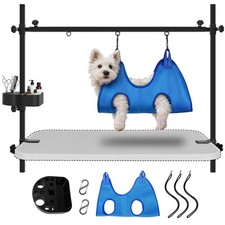 H-Shape Pet Grooming Table Arm with Grooming Hammock Tool Holder Noose and Cl...