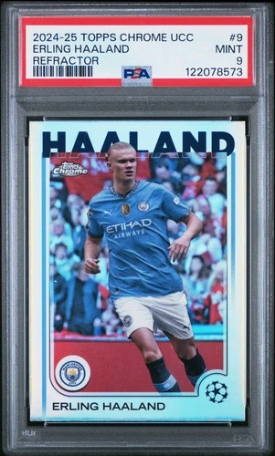 2024-25 TOPPS CHROME UEFA CLUB COMPETITIONS REFRACTOR #9 ERLING HAALAND PSA 9
