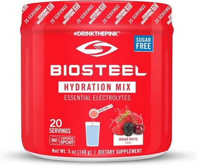 Biosteel Zero Sugar Hydration Mix- Mixed Berry Flavor- 20 Servings-2 Pack Bundle