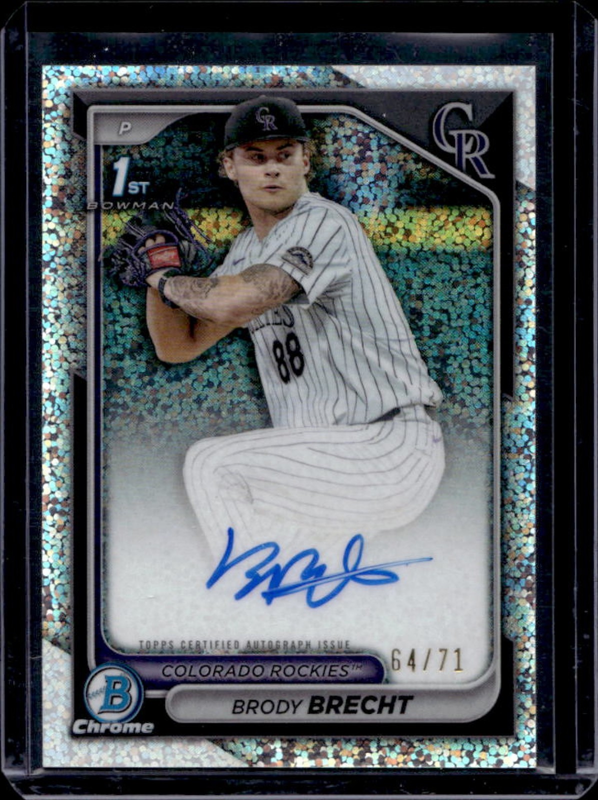 2024 Bowman Draft Brody Brecht Chrome Auto Sparkles Refractor 1st #64/71