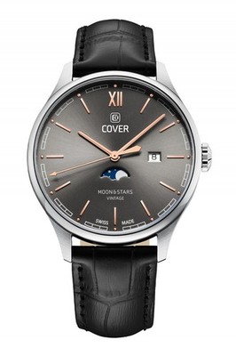 COVER CO202.04 Chapman Moon & Stars Grey/Black Herrenuhr mit Lederarmband 5 ATM