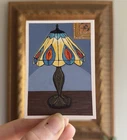ACEO Original Art Tiffany Stained Glass Retro Vintage Peacock Lamp, spookybarbie