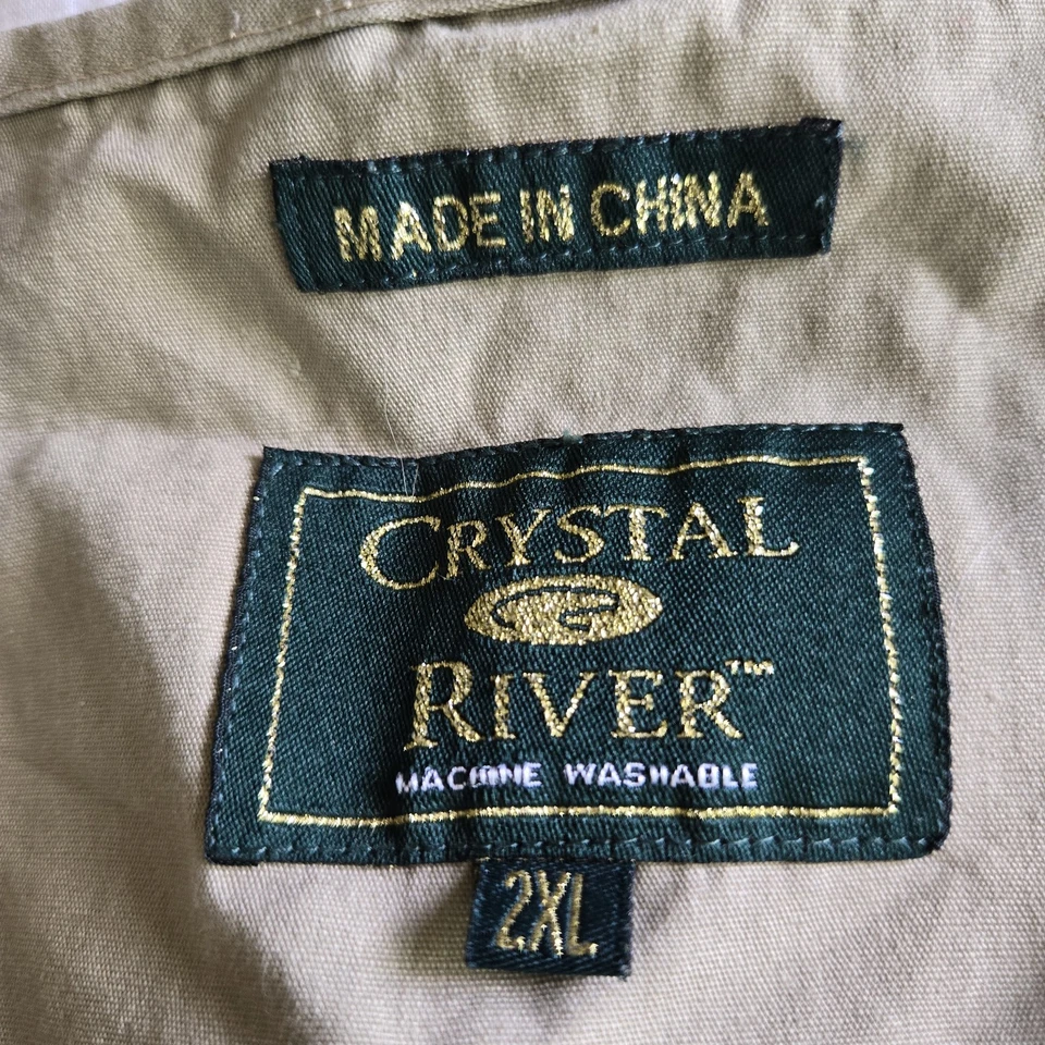 CRYSTAL RIVER Mens Fishing Vest 2XL Deluxe Khaki 27 Pockets Zippers Fly Cotton - Image 2 of 4