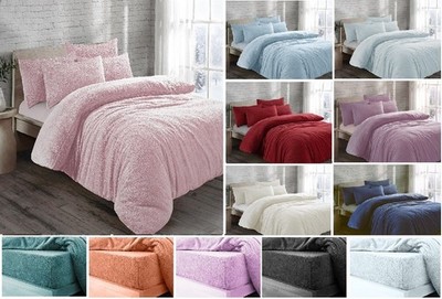 Teddy Fleece Bettdecke & Kissenbezug Set oder Spannbetttuch Thermo Winter Warm