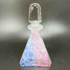 Lavorazione Italy Arte Murano Glass Perfume Bottle Decanter Glass Triangular VTG