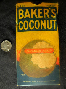 Copyright 1924 full 1/4 Lb. box "BAKER'S COCONUT" Franklin Baker Co Hoboken N.J.