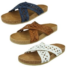 Ladies Down To Earth Leather Strap Mule Sandals F0R0429