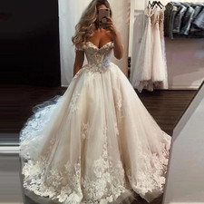 Custom Made Wedding Dresses Off Shoulder Lace Appliques Beach Tulle Bridal Gown