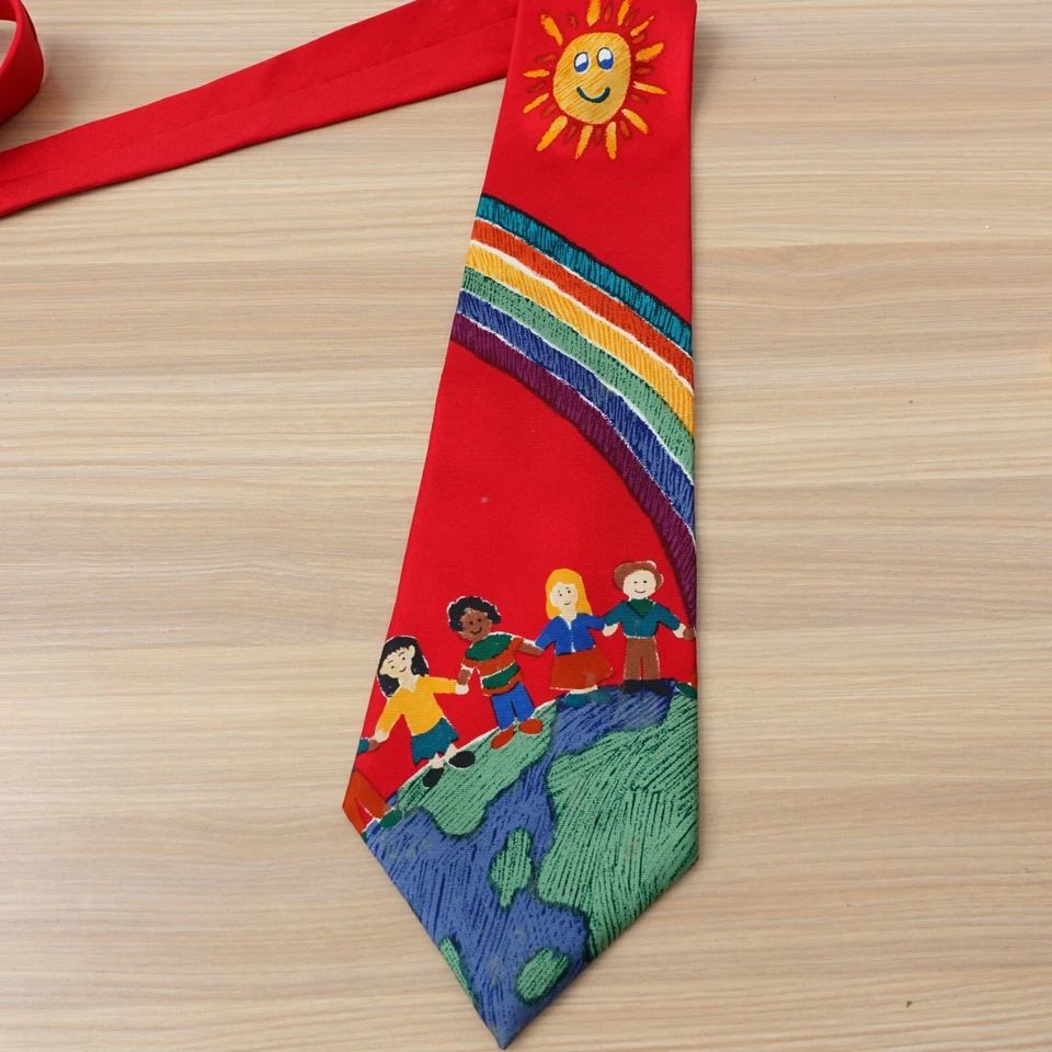 Corbata Save The Children para hombre roja seda gente arte niños planeta sol AMPLIO EE. UU. Foto 2 de 4