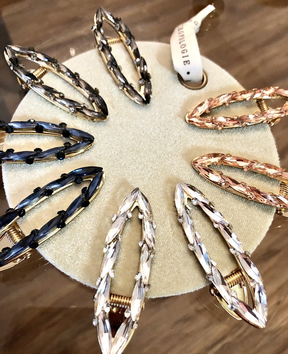 Anthropologie Navy and Silver Crystal Floral Hair Barrette Navy Blue Crystal Hair Barrette for Medium Thick Hair  main image 4