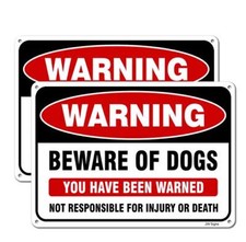 2 Pack Beware of Dog Metal Sign Rust-Free Aluminum Warning Signs for Fence Door