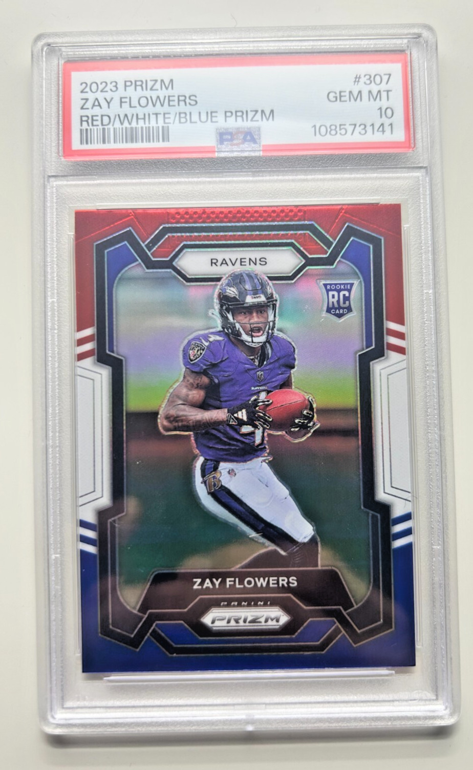 2023 Panini Prizm #307 Zay Flowers Red/White/Blue Prizm PSA 10