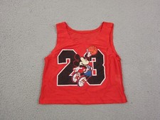 Vintage Mickey Mouse Tank Top Boys Kids 4T Red Mesh Jersey Sleeveless Disney