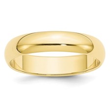 10K Yellow Gold 5mm Half Round Wedding Band Solid Machined Ring Sizes 4 - 14
