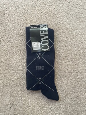Rare Vintage Enrico Coveri Dress Socks Navy With Design Brand New