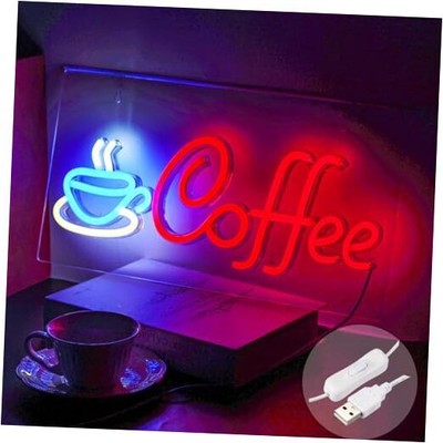 LED Neon Light Sign USB Powered Acrylic Back Board with Switch for Café Coffee