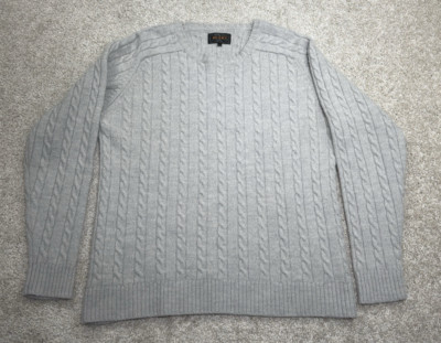 Beams Japan Sweater Men Large Gray 100% Wool Cable Knit Thick Raglan Piped Crew
