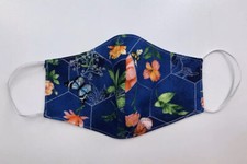 Blue Tropical Floral Face Mask, Premium Cotton, Double Layer, Filter Pocket