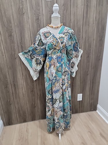 VTG '70s Cotton Gunne Sax Style Prairie Angel Sleeve Dress/ Prairie Boho Dress - Picture 3 of 11