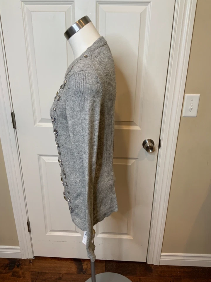 Tory Burch Gray Wool Rhinestone Jeweled Crew Neck Sweater, Size M - Image 3 of 4