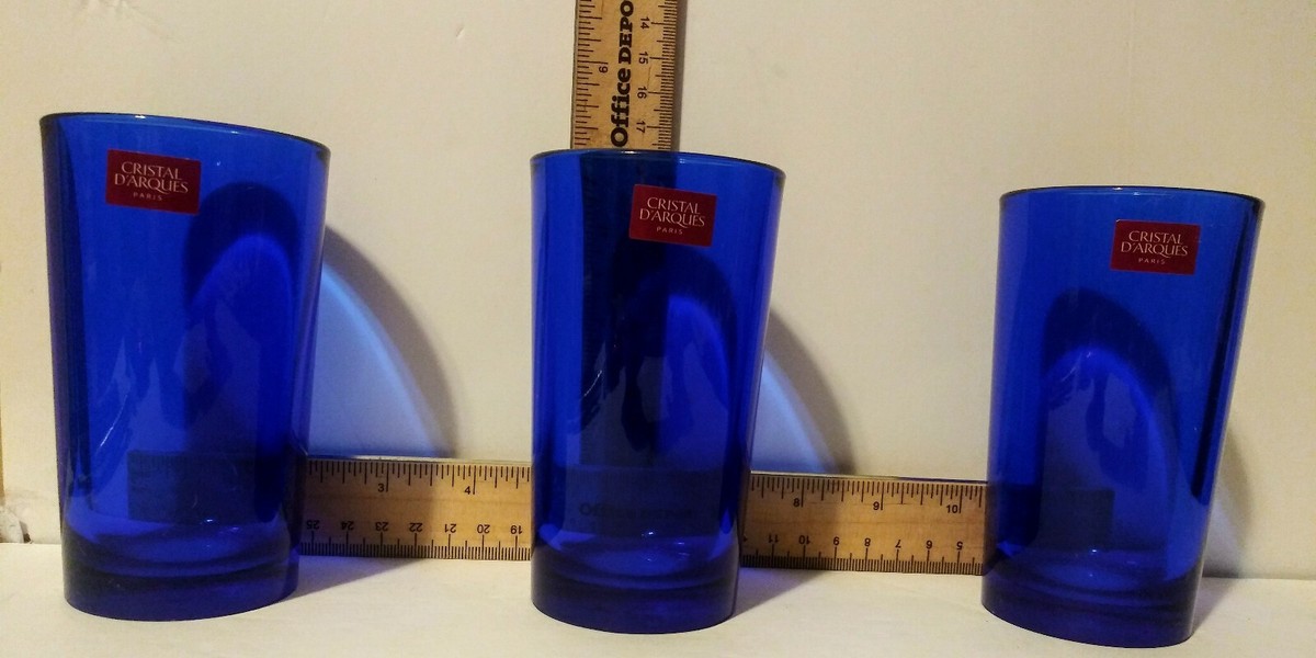 VINTAGE Set of 3 Cristal D'Arques Paris Blue Crystal Glasses