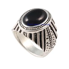 Natural Black Onyx Gemstone with 925 Sterling Silver Ring For Men's #9908
