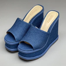 SCHUTZ Dalle Denim Women's Wedge Sandal Blue Platform Shoe Sz 8B (New)