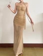 Sexy Women's Slim-Fit Off-Shoulder Sheer Bodycon Sequines Cocktail Long Dress	
