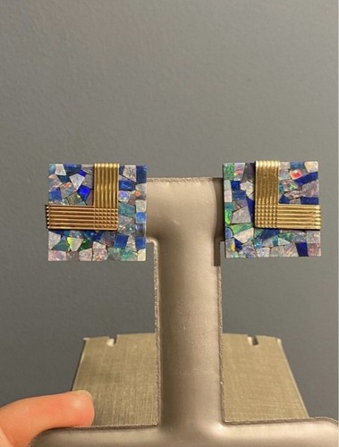 14k Solid Gold Peter Brams Opal Mosaic Earrings