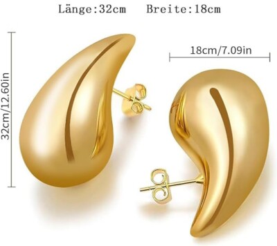 Edelstahl Goldene Tropfen Ohrringe Ohrstecker 585er Gelbgold 14K