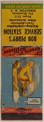 Matchbook Cover Bob Perry's Service Station Kingston NY Over Exposure Pinup Girl