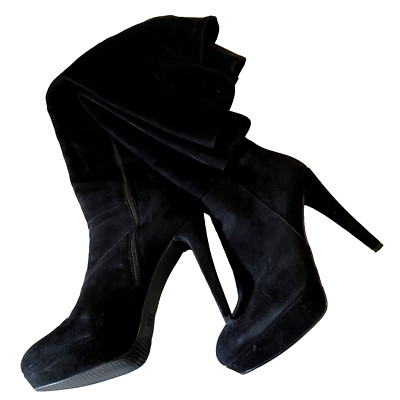 stuart weitzman boots size 12 black vigor suede over the knee platform