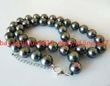 Rare 10/12/14mm Genuine Rainbow Black South Sea Shell Pearl Fashion Necklace 18"