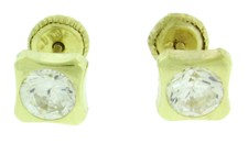 14K Solid Yellow Gold Square Shape Screw Back 6 mm Stud Earrings With Round CZ