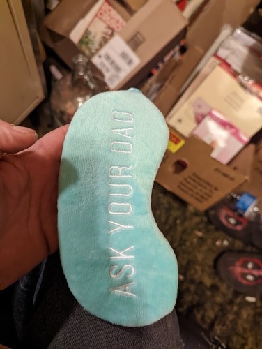KOHL'S "30-WATT" SLEEP MASK "ASK YOUR DAD" TEAL, COMFORTABLE, NEW IN PKG - Picture 2 of 9