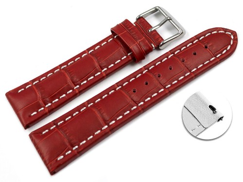 Bracelet Montre Cuir De Veau Grain Croco Rouge - Déclenchement Rapide, Neuf Avec étiquettes