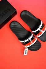 Brand New SLDS Black Shark Sharkmouth Bape Inspired Sandals Slides