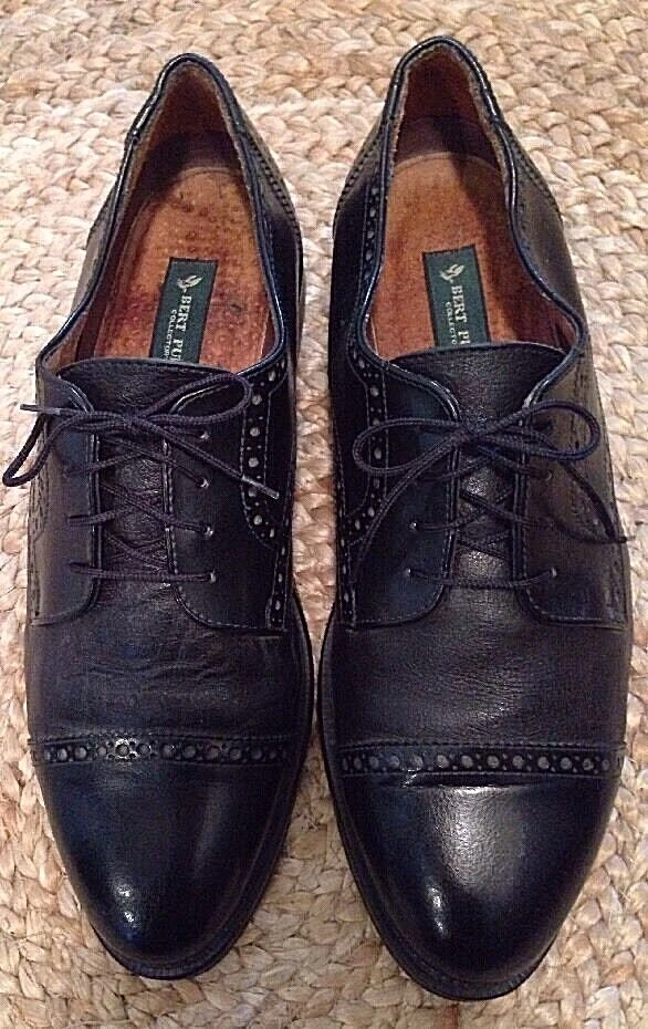 Sapato Oxford Masculino BERT PULITZER Tamanho 11.5 Edição de Colecionador Preto Ponta de Asa Couro  - Imagem 3 de 4
