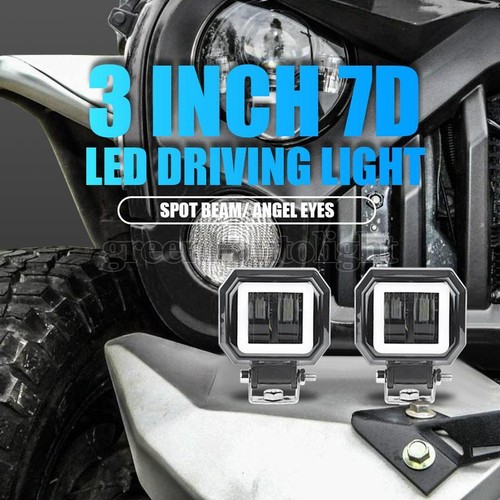 2X 3inch Halo Angel Eye White LED Work Light Bar Pods Offroad Spot ATV SUV Truck - Imagen 2 de 10