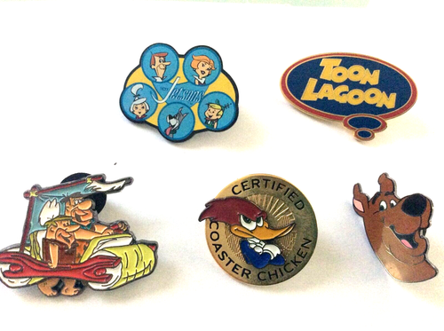 2002 Universal Studios Lot of 5 Toon Lagoon Pins Spin Feet Flintstones Scooby