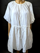 Old Navy Dress Women's Size S Calla Lily White 100% Cotton Babydoll Puff Sleeve