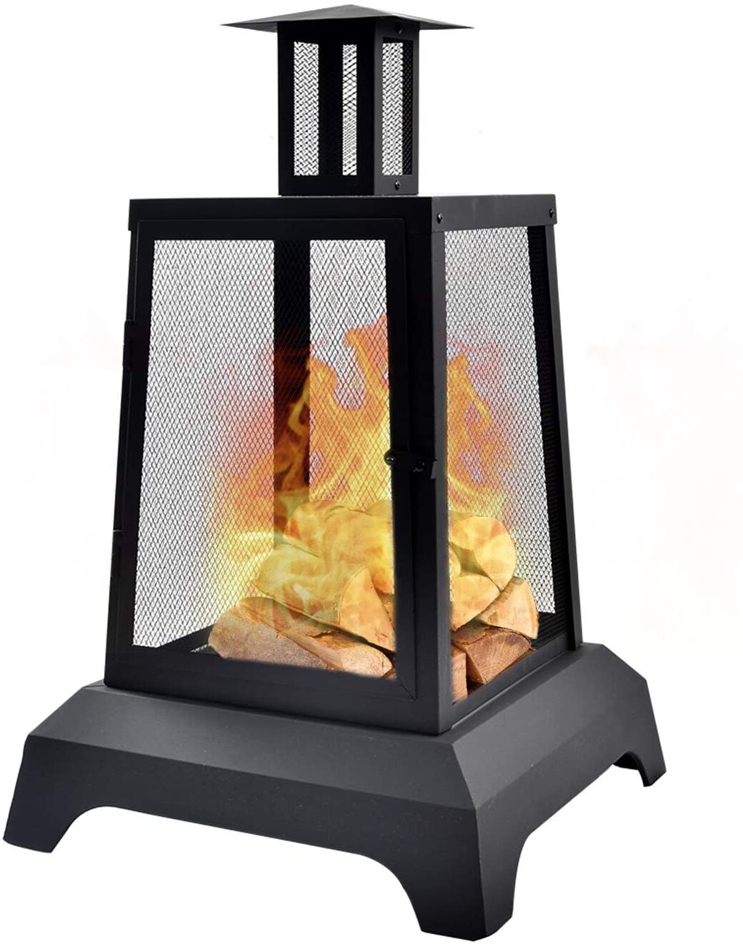 landmann outdoor fireplace on Outdoor Fireplace Chiminea Square Wood Burning Fire Pit Metal Steel Black Matte Ebay