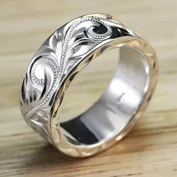Wedding Filigree Band Ring 925 Silver 14k White Gold Plated Unisex Band Ring - Image 2 of 3
