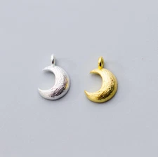 925 Sterling Silver Tiny Matt Moon Dangle Charm Spacer Bead DIY A2058
