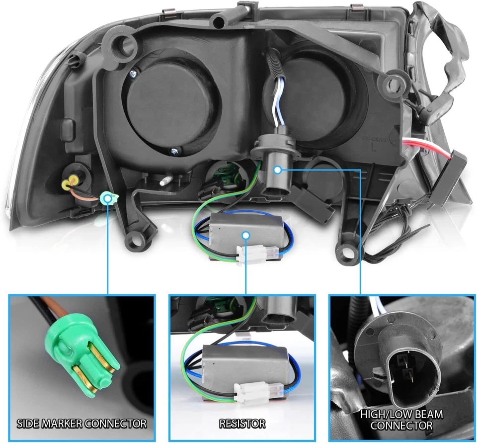 Fits 1997-2004 Dodge Dakota Durango Black LED Halo Headlights lamps LH+RH 2Pcs - Image 4 of 4