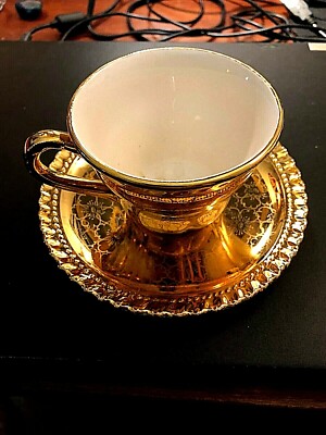 Gold Gilded on Porcelain Mini teacup & Saucer Unbranded Pre-owned