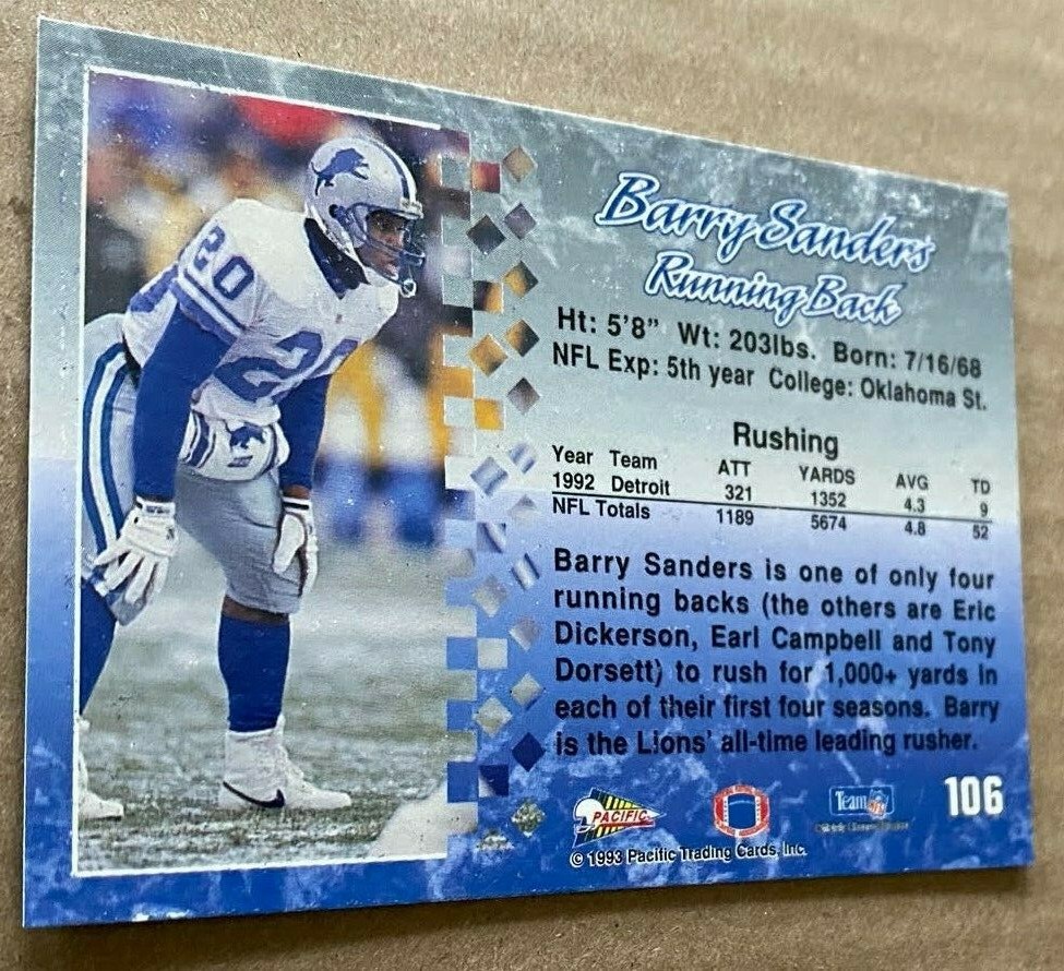 BARRY SANDERS 1993 PACIFIC Card #106 NM-MT Condition | eBay